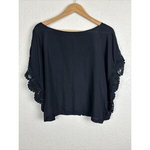 Sanctuary Womens Cotton Silk Blend Top Size XS Black Blouse Boho Western Minimal